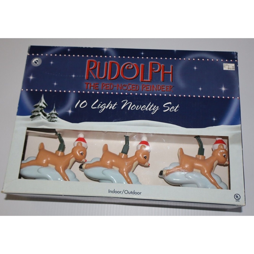 RUDOLPH REINDEER Shaped 10 Lights Holiday Christmas Novelty Set Box TESTED WORKS